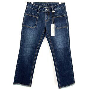 NWT GRACE Jeans Women's Frayed Hem Patch Pockets Denim Capris Size 26  (28x23)